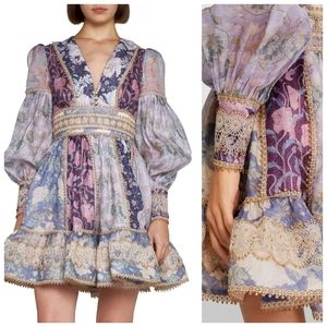 Zimmermann Celestial Lace Detailed V-Neck Mini Dress
